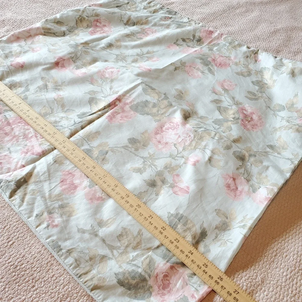 Laura Ashley Floral Rose Sage Green Cotton Euro Pillow Sham Reversible Stripe
